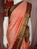 Soft Peach Butta Zari Woven Design Pure Kanchipuram Silk Saree with Contrast Varisai Pattu Border