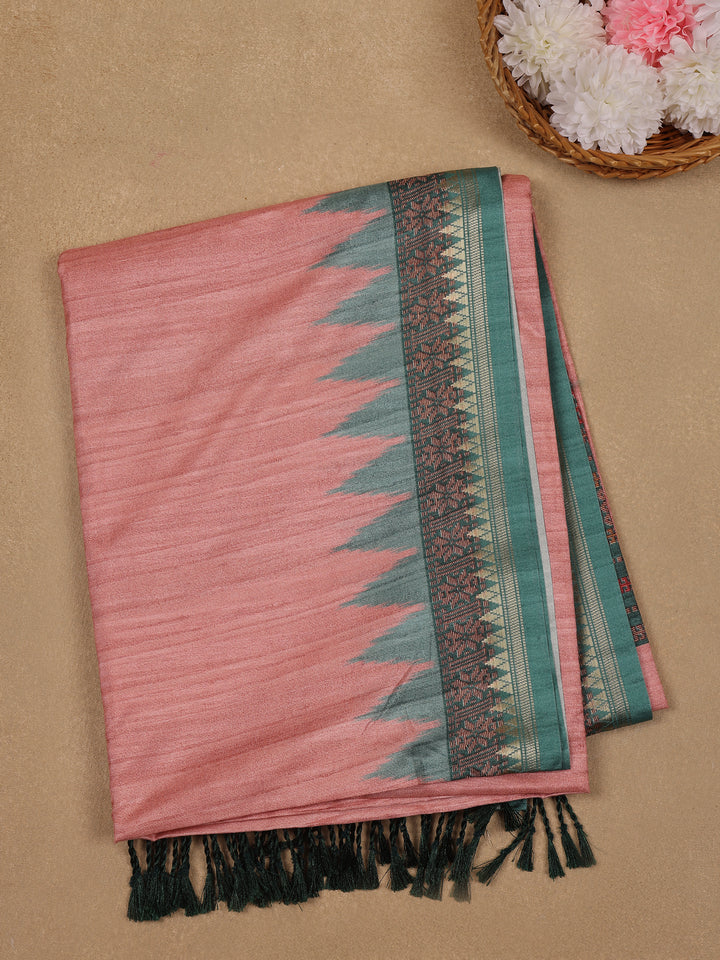 Peach Solid Designed Soft Silk Saree - Diadem