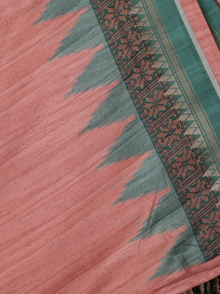 Peach Solid Designed Soft Silk Saree - Diadem
