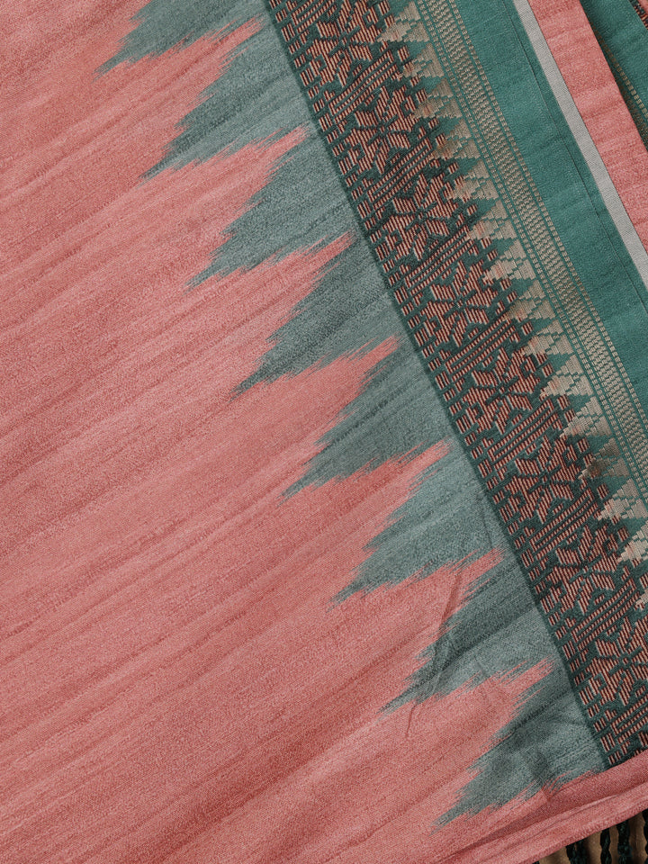 Peach Solid Designed Soft Silk Saree - Diadem