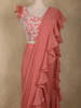 Peach Thread Embroidered Design Georgette Ready To Wear Saree with Designer Blouse