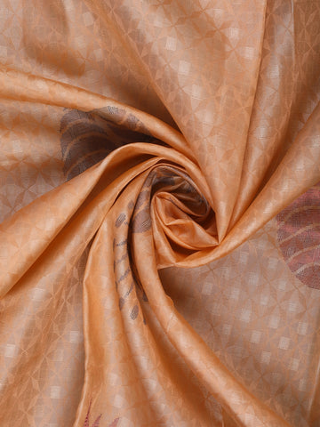 Peach Woven Design Pure Kanchipuram Silk Saree with Olive Green Floral Zari Border - Diadem
