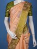 Peach Woven Design Pure Kanchipuram Silk Saree with Olive Green Floral Zari Border - Diadem