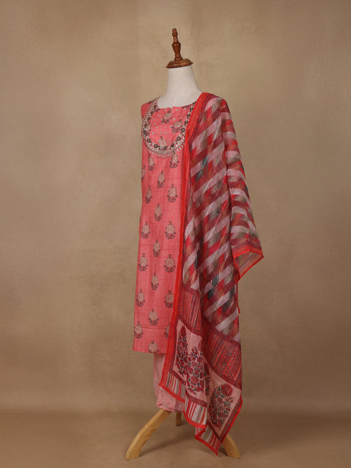 Peach Floral Design Cotton Salwar Suit - Diadem