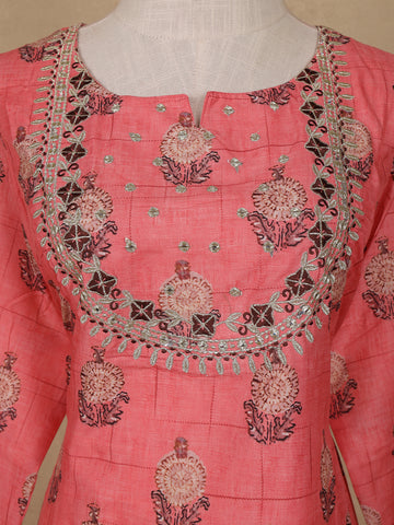 Peach Floral Design Cotton Salwar Suit - Diadem