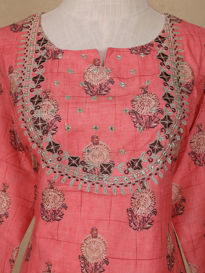 Peach Floral Design Cotton Salwar Suit - Diadem