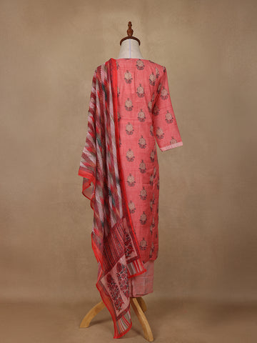 Peach Floral Design Cotton Salwar Suit - Diadem