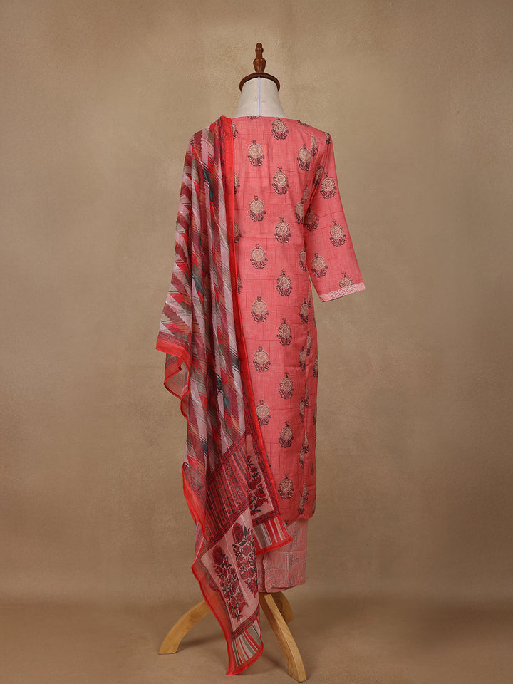 Peach Floral Design Cotton Salwar Suit - Diadem