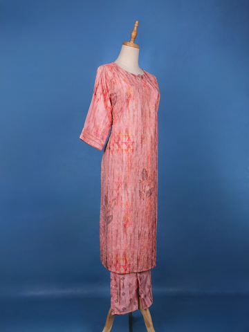 Peach Floral Design Printed Cotton Salwar Suit - Diadem