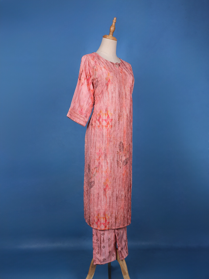 Peach Floral Design Printed Cotton Salwar Suit - Diadem