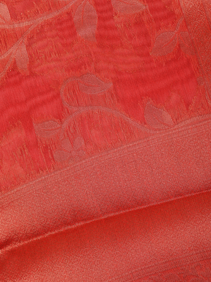Peach Floral Design Tissue Silk Saree - Diadem