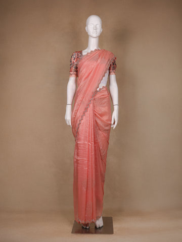 Peach Floral Designed Organza Designer Saree - Diadem