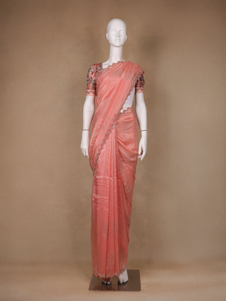 Peach Floral Designed Organza Designer Saree - Diadem