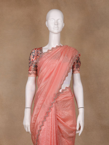 Peach Floral Designed Organza Designer Saree - Diadem