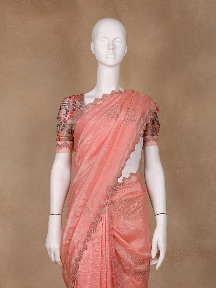 Peach Floral Designed Organza Designer Saree - Diadem