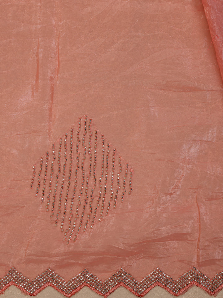 Peach Floral Designed Organza Designer Saree - Diadem