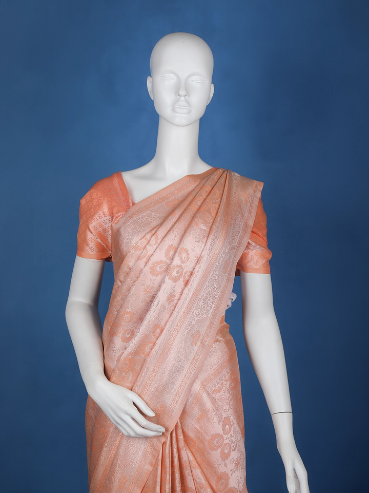 Peach Floral Designed Soft Silk Saree - Diadem