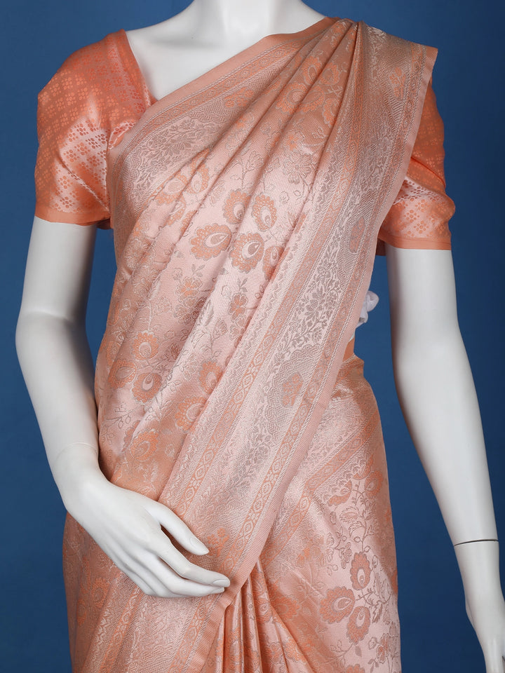 Peach Floral Designed Soft Silk Saree - Diadem