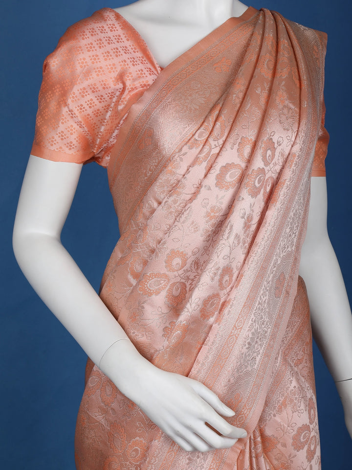 Peach Floral Designed Soft Silk Saree - Diadem