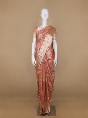 Peach Floral Designed Tissue Silk Saree - Diadem