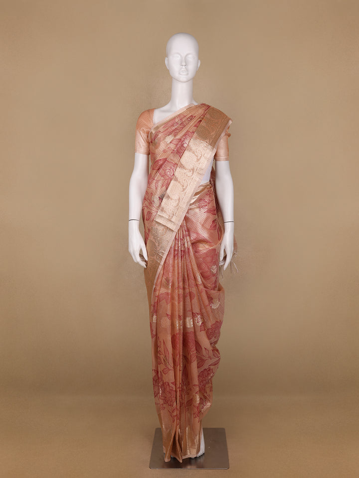 Peach Floral Designed Tissue Silk Saree - Diadem