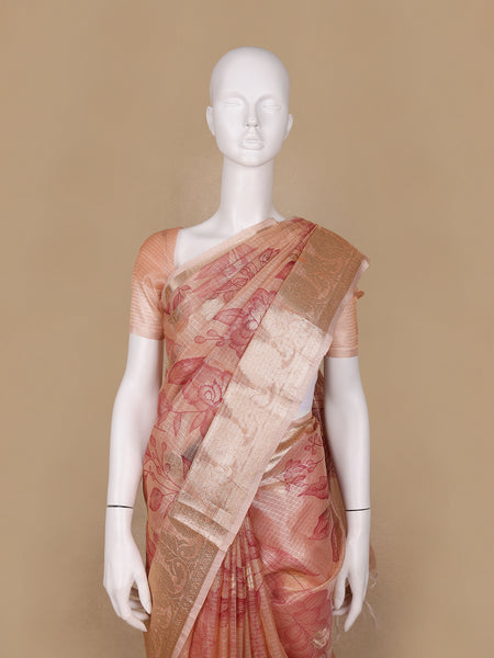Peach Floral Designed Tissue Silk Saree - Diadem