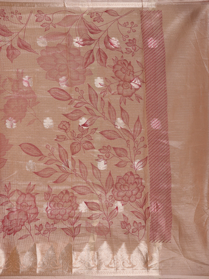 Peach Floral Designed Tissue Silk Saree - Diadem