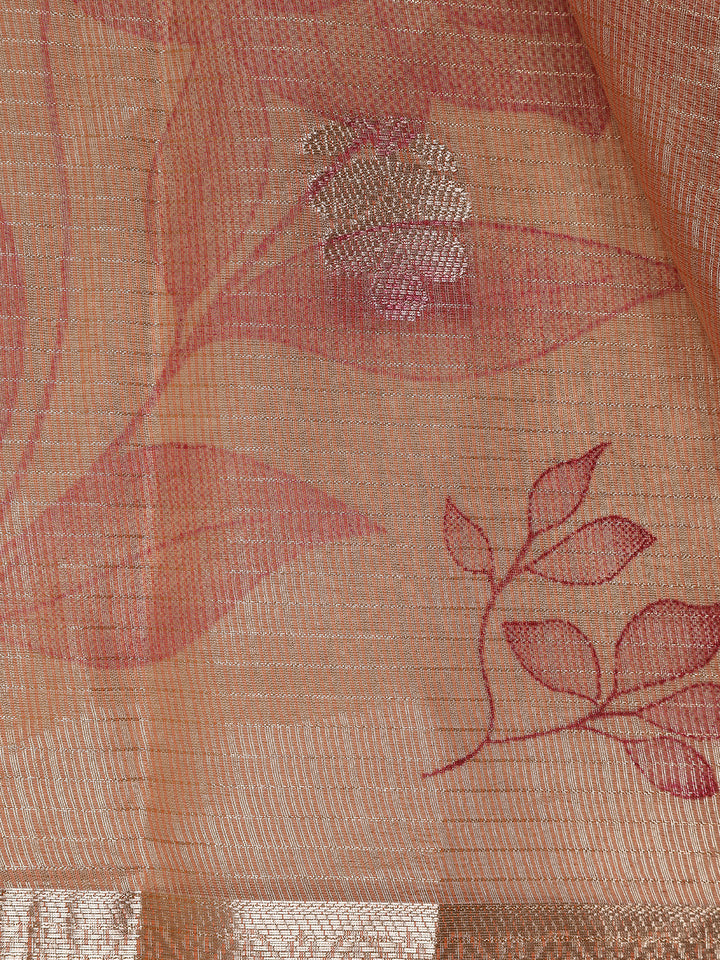 Peach Floral Designed Tissue Silk Saree - Diadem