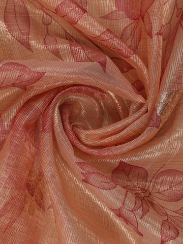 Peach Floral Designed Tissue Silk Saree - Diadem