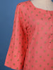 Peach Floral Geometric Design Printed Cotton Kurti - Diadem