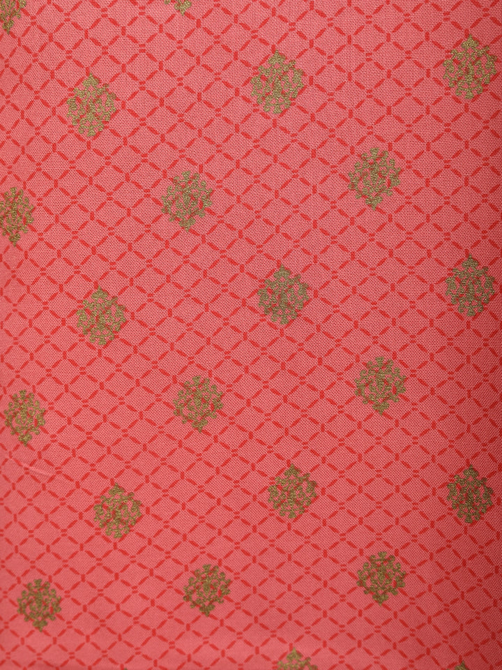 Peach Floral Geometric Design Printed Cotton Kurti - Diadem
