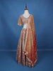 Peach Floral Motif Embroidery Bridal Net Lehenga Set - Diadem