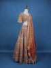 Peach Floral Motif Embroidery Bridal Net Lehenga Set - Diadem