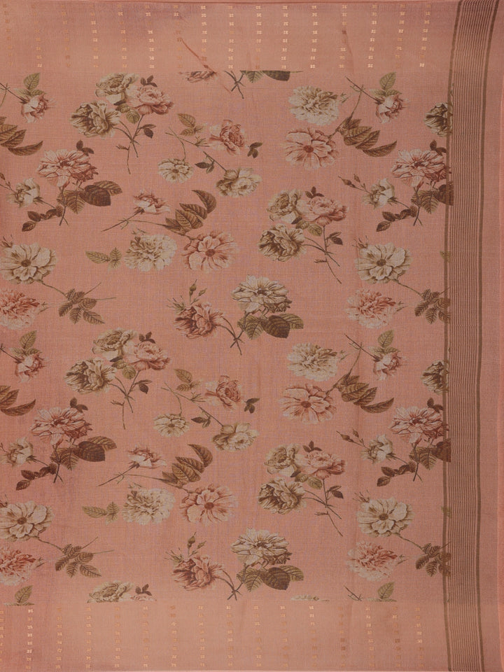 Peach Floral Printed Pura Tussar Silk Saree - Diadem