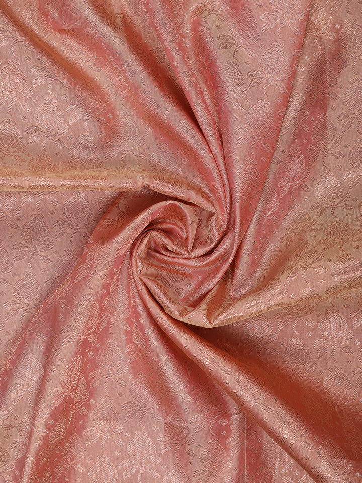 Peach Floral Woven Pure Kanchipuram Silk Saree - Diadem