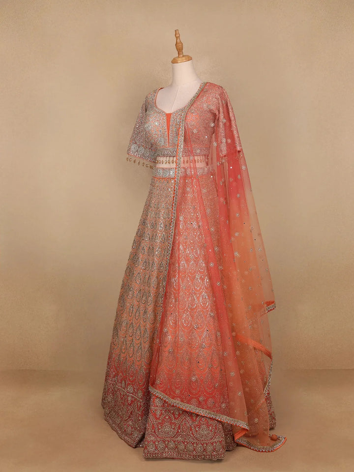 Peach Georgette Floral Designed Bridal Lehenga - Diadem