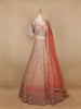 Peach Georgette Floral Designed Bridal Lehenga - Diadem