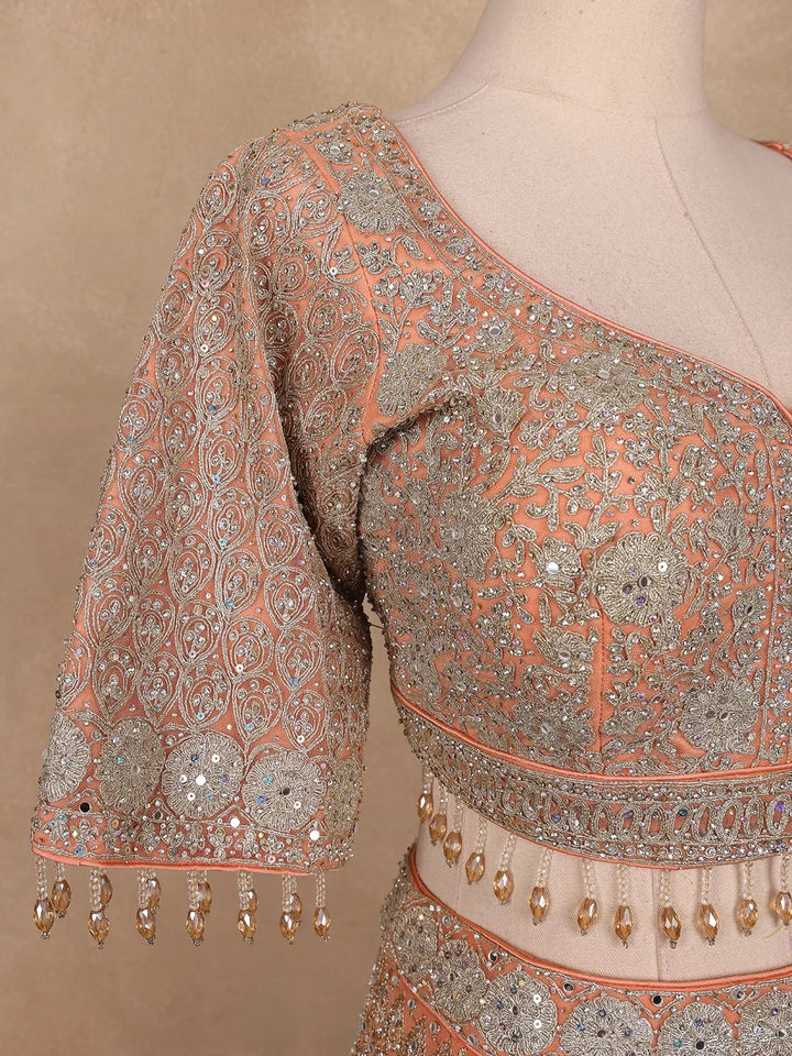 Peach Georgette Floral Designed Bridal Lehenga - Diadem