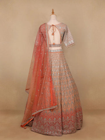 Peach Georgette Floral Designed Bridal Lehenga - Diadem