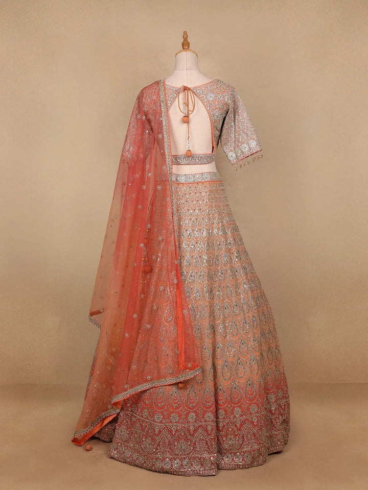 Peach Georgette Floral Designed Bridal Lehenga - Diadem