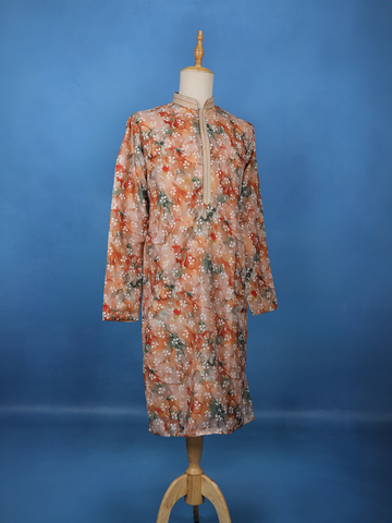 Peach Multicolor Floral Printed Straight Kurta - Diadem