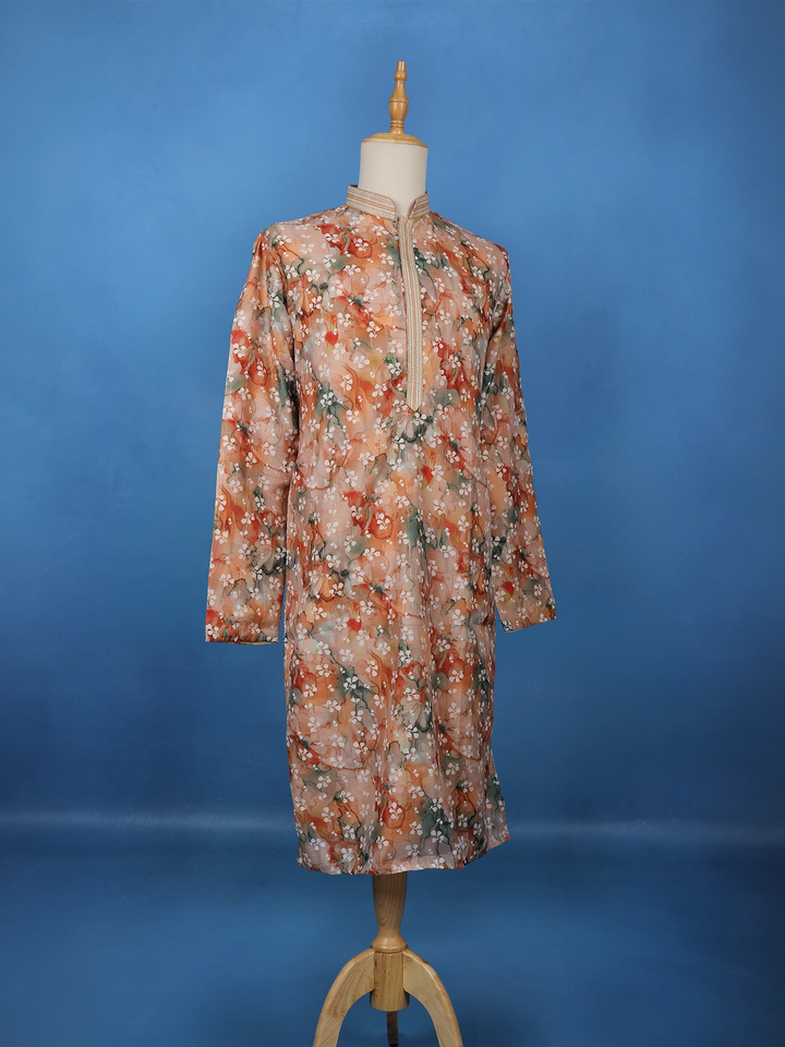 Peach Multicolor Floral Printed Straight Kurta - Diadem