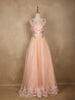 Peach Net Floral Embroidery Party Wear Gown