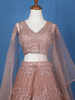 Peach Net Sequins And Floral Embroidery Bridesmaid Lehenga - Diadem