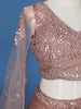 Peach Net Sequins And Floral Embroidery Bridesmaid Lehenga - Diadem