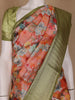 Peach Orange Floral Designed Kora Printed Saree - Diadem