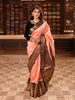Peach Pink Butta Zari Woven Design Pure Kanchipuram Silk Saree with Contrast Varisai Pattu Border