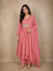Peach Pink Mirror Work Embroidered Cotton Salwar Suit with Dupatta