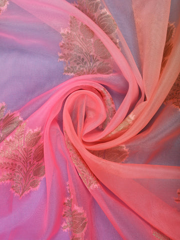 Peach Pink Ombre Zari Sequin Embellishment Organza Saree - Diadem