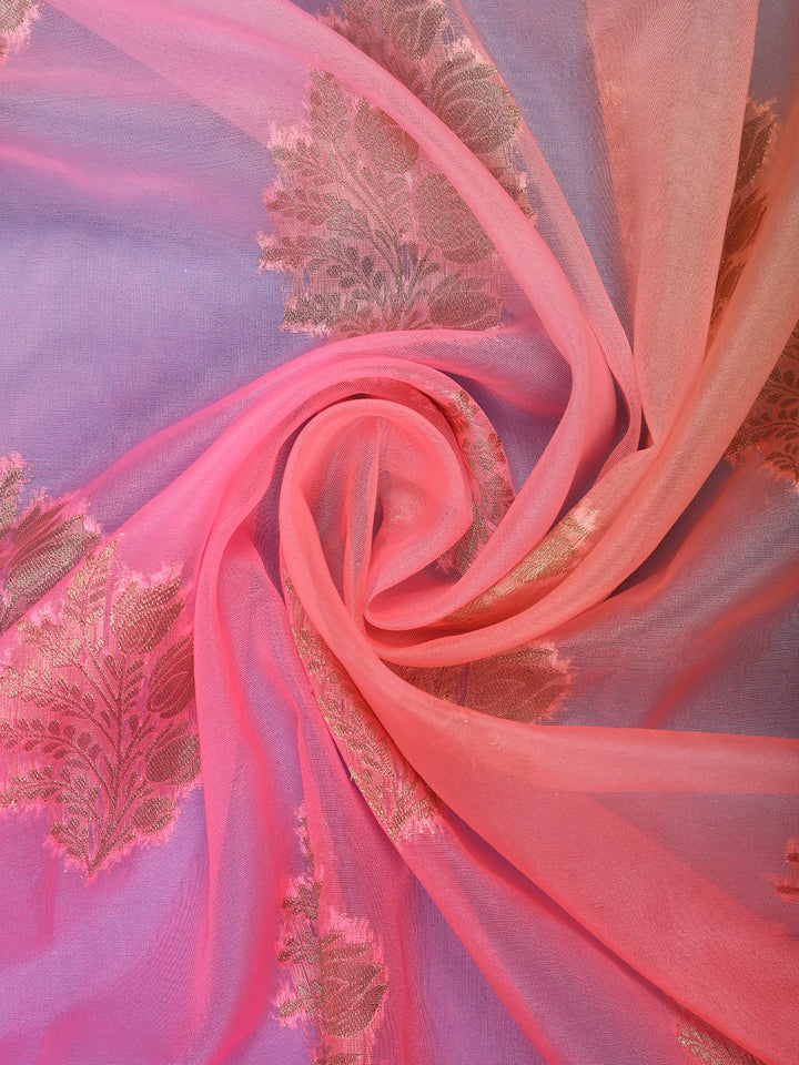 Peach Pink Ombre Zari Sequin Embellishment Organza Saree - Diadem